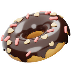 A Delicious Chocolate Frosted Donut With Heart Shaped Sprinkles And Pink Sprinkles On A Transparent Background