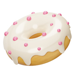 A Delicious Vanilla Donut With White Glaze and Pink Sprinkles on a Transparent Background