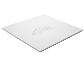 Architectural pencil sketch of a modern house on a white board on a transparent background
