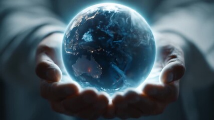 Hands cradle earth globe illuminated concept sustainability environment - Powered by Adobe