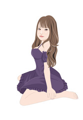 ぺたんと床に座るドレスを着た少女イラスト