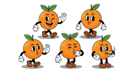 Retro Cartoon Oranges with Expressive Faces and Limbs.