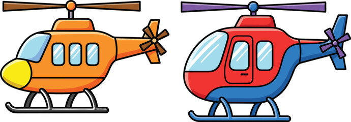 Cartoon helicopter illustration, colorful aircraft design, kids transport art, playful aviation, red orange choppers, children’s style, vector graphics, fun theme