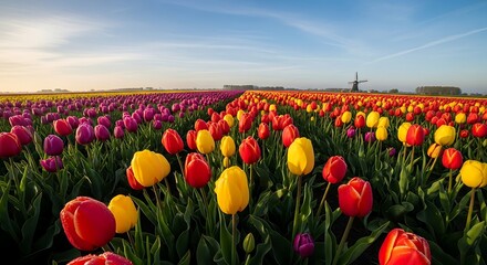 field of tulips in spring