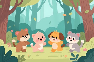 Naklejka premium Forest Friends Playing