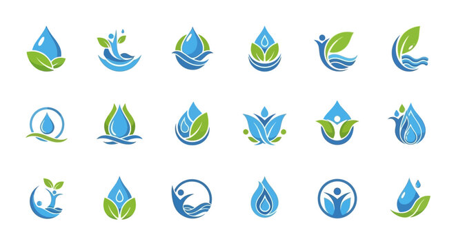 Collection of Water Drop and Leaf Logos for Eco-Friendly Branding.
