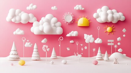 Pastel, whimsical, 3D, landscape scene