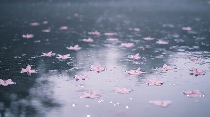 Delicate pink flowers on a serene water surface