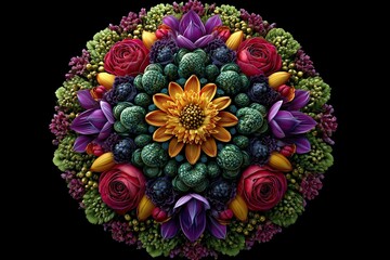 flower mandala on black background