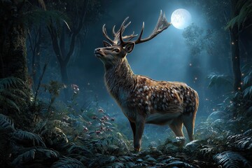 majestic fallow deer forest moonlight