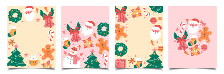 Funny Christmas template, cards, background, banner. Set of Christmas banner in flat style, background,poster. Modern beautiful Christmas design