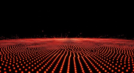 Abstract red particles wave on black background for technology and remembrance day concepts