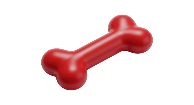 Red bone toy, slightly angled, glossy, on a black background - Powered by Adobe