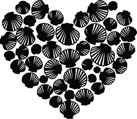 Vector Seashell heart made of black silhouettes illustration