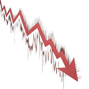 downfall red arrow graph falling down, market crash, and loss isolated on transparent background Remove png