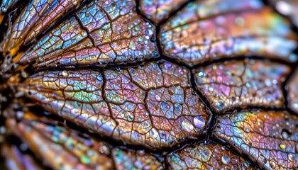 Close-Up of an Iridescent Natural Surface with Intricate Patterns and Vibrant Colors