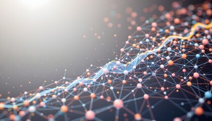 Abstract Data Visualization with Colorful Nodes and Trend Lines Representing Network Connections