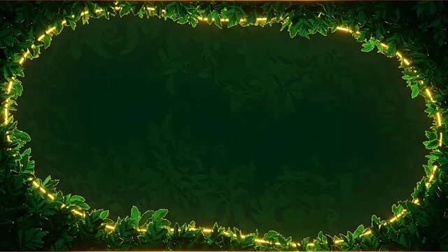 Green foliage frame with golden light overlay for decorative and conceptual purposes
