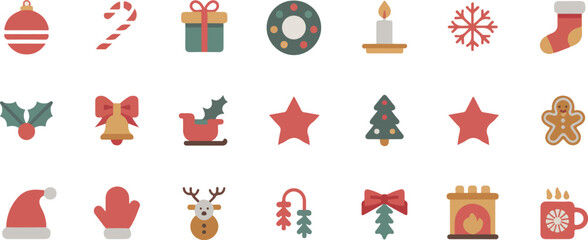 Christmas Holiday Icons Flat Design Set vector illustration