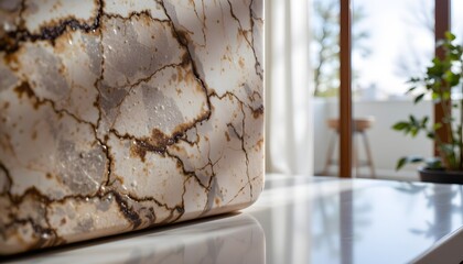 Close-Up of Elegant Marble Surface with Natural Patterns in Modern Interior Setting with Light