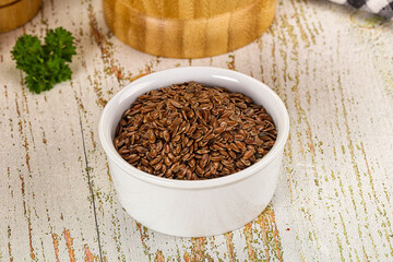 Brown flax seeds in the bowl