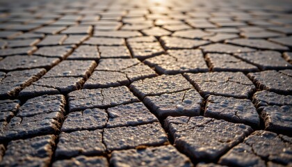 Cracked Earth Surface Under Warm Sunlight in an Arid Landscape