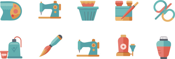 Crafting and Sewing Supplies Flat Icons sewing machine