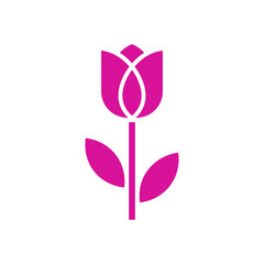 Stylized pink tulip illustration with bold shapes and a modern design
