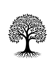 Fototapeta premium A simple, black and white silhouette of a tree with roots and branches