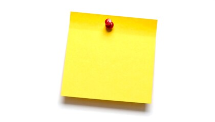 A square yellow sticky note pinned on white background
