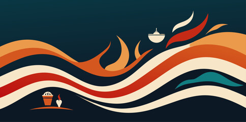 Abstract Wavy Lines with Flame-like Shapes and Lantern