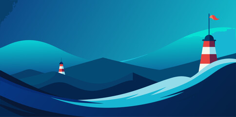 Boat sailing on the sea with mountains in the background vector illustration