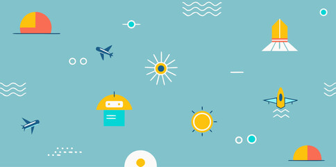 Playful Pattern of Travel and Summer Icons vacation