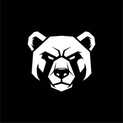A stylized, white bear head with an intense expression, set against a black background.