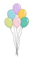 Bunch of seven pastel-colored balloons tied together