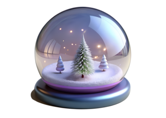 Snow globe with christmas trees isolated on transparent background, a festive and charming winter scene, perfect for holiday season