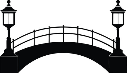 Decorative bridge structure icon. Simple vector silhouette with hanging lanterns