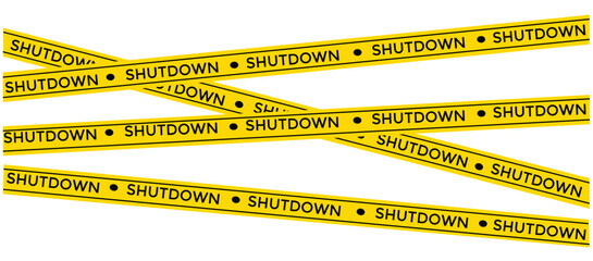Global Shutdown and Lockdown Concept — Yellow Hazard Tape Banner Design for Crisis and Warning Themes