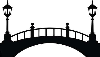 Architectural bridge silhouette with lanterns. Isolated vector graphic icon