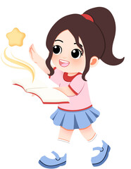 An imaginative young schoolgirl discovers the magic of storytelling with a book releasing a glowing star