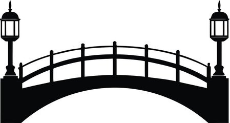 Architectural bridge silhouette with lanterns. Isolated vector graphic icon