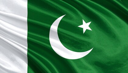 Pakistan flag with green field, white stripe, crescent moon, and star; symbol of identity and heritage.