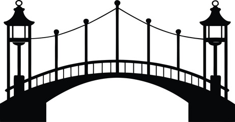 Vector silhouette of a bridge with lights. Decorative landscape element icon.
