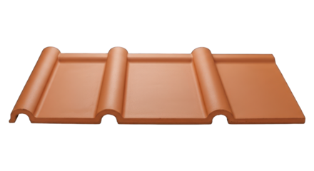 Single terracotta-colored roofing tile with curved edges on a black background