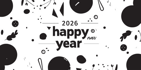 Obraz premium 2026 happy new year - a simple vector design with a white background, featuring a red and orange color combination and basic shapes. this minimalist artwork has a festive feel