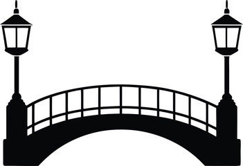 Bridge with lanterns silhouette vector. Traditional architectural structure icon