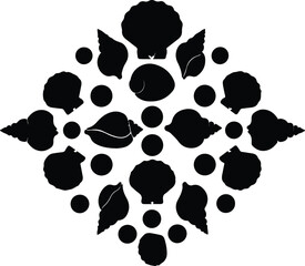 Fototapeta premium Vector Seashells in decorative arrangement black and white silhouette illustration
