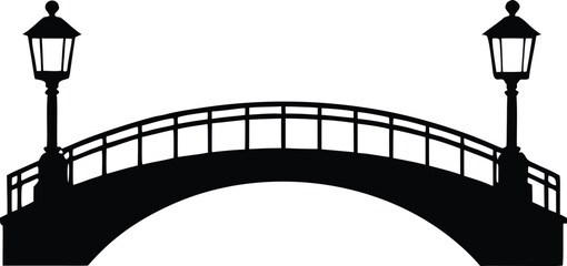 Bridge with lanterns silhouette vector. Traditional architectural structure icon