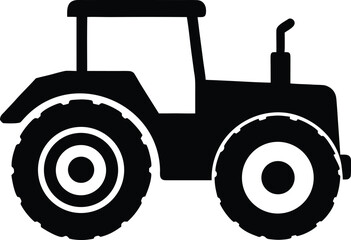 Farm tractor silhouette graphic. Simple agricultural equipment icon