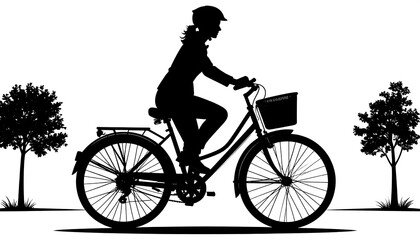 Obraz premium A person rides a bicycle silhouetted against a white background